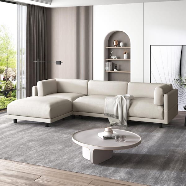 Harper & Bright Designs 102.4 in. W Straight Arm L Shaped Polyester Modern Sectional Sofa in Beige with Reversible Chaise