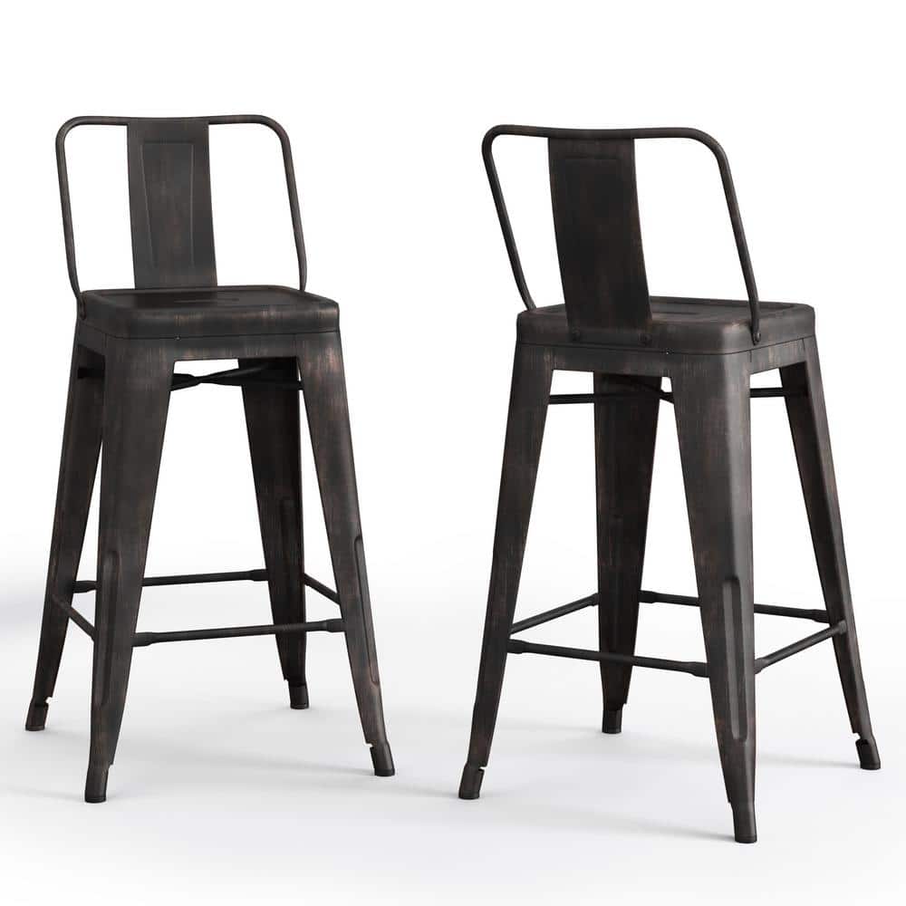 Rayne Distressed Black Metal Counter Height Stool Set