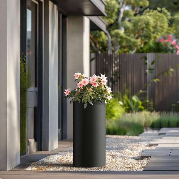 Sapcrete 14.5 in. Large Charcoal Black Concrete Round Planter