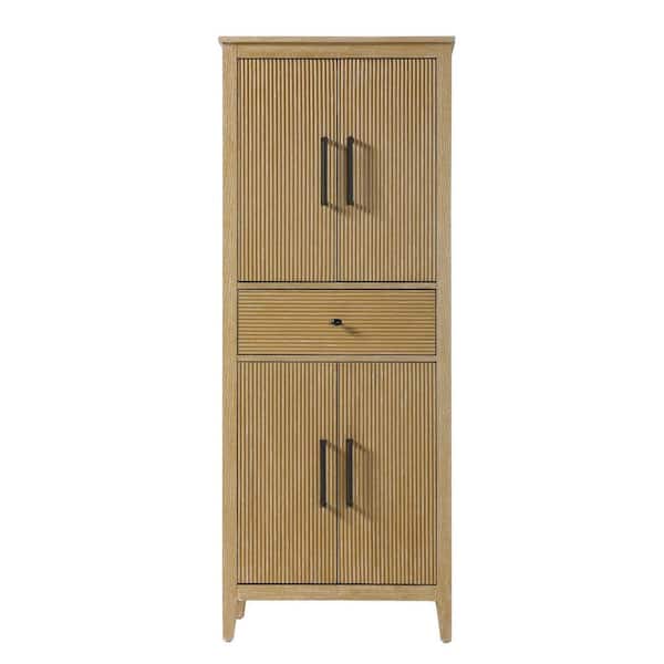 28 in. W x 18 in. D x 72 in. H Beige Freestanding Linen Cabinet