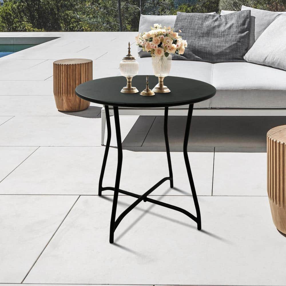 Pocassy Black All-Iron Round Side Table PJ165 - The Home Depot