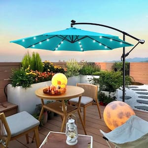 10 ft. Round 8 Ribs Steel Market Solar Tilt Patio Umbrella with LED Lights, Crank and Cross Base in Turquoise