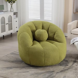 Modern Swivel Round Emerald Boucle Accent Chair with Ottoman Pillow