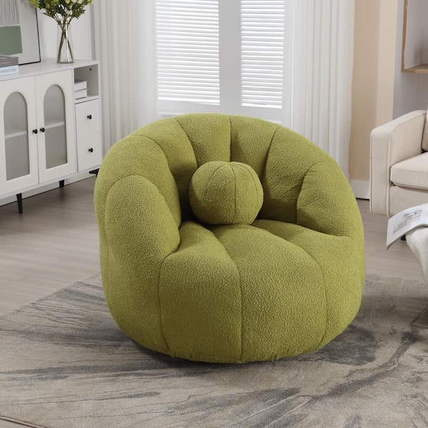 HOMEFUN Modern Swivel Round Emerald Boucle Accent Chair with Ottoman Pillow