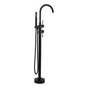 2-Handle Freestanding Tub Faucet with Hand Shower in Matte Black