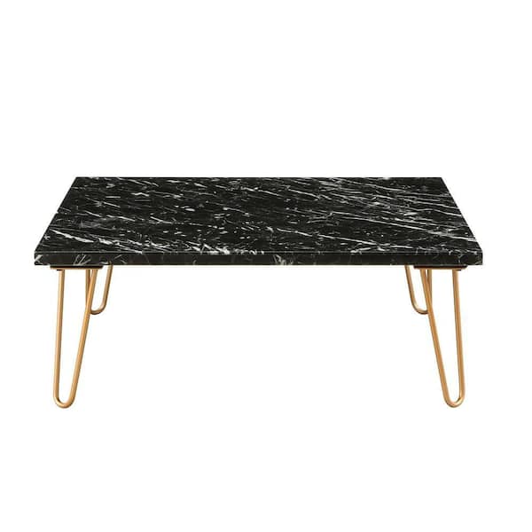 Benjara 40 In Black Gold Medium Square Stone Coffee Table With Metal Hairpin Style Legs Bm185819 The Home Depot