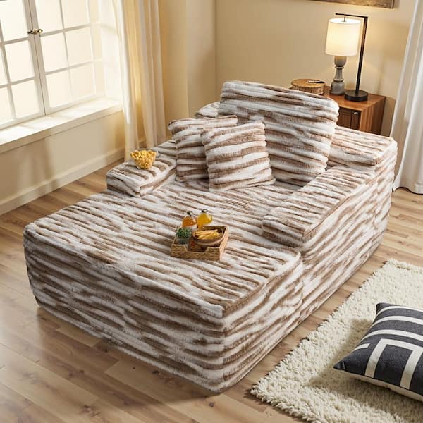 椅子 miu Allwex MIU 59 in. Modern Wide Square Arm Plush Corduroy Round Sofa