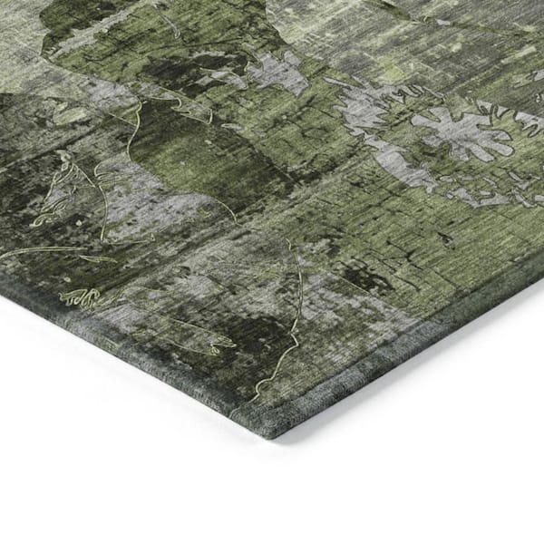 Green and Gray 9 ft. x 12 ft. Woven Floral Rectangle Indoor/Outdoor Area Rug