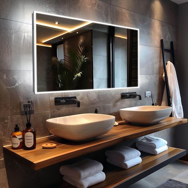 60 in. W x 36 in. H Rectangular Frameless LED Wall Mount Bathroom Vanity Mirror with Integrated Touch Switch