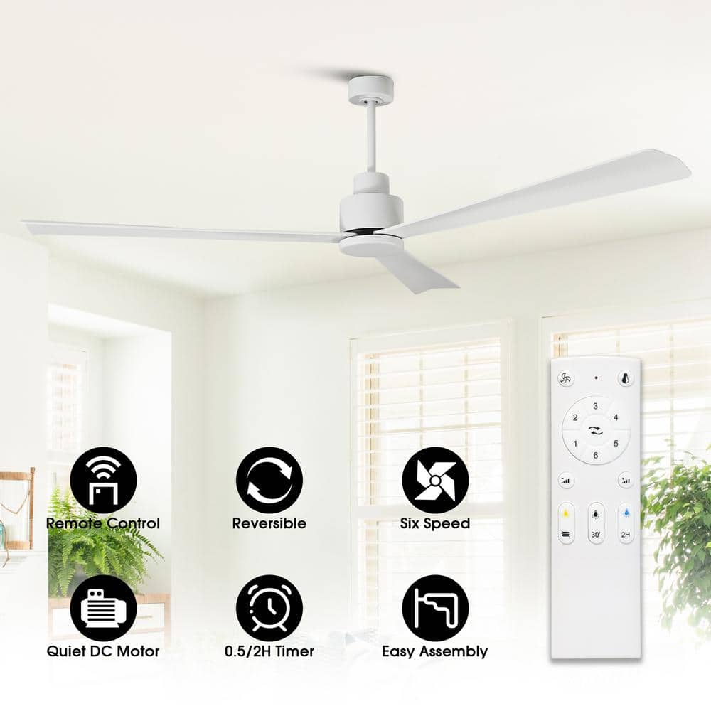 52" Matte White Ceiling Fan with Remote Control and Reversible Blade
