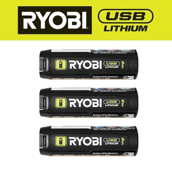 RYOBI USB Lithium 2.0 Ah Lithium Rechargeable Batteries (3-Pack)