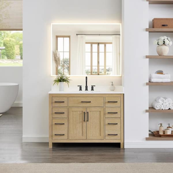 Beckett 48 in. Single Freestanding Whitewashed Oak Bath Vanity with White Quartz Top