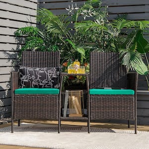 Brown Wicker Patio Conversation Set Patio Loveseat With Turquoise Cushion