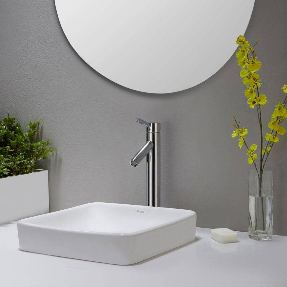 Elavo White Ceramic Square Semi-Recessed Bathroom Sink