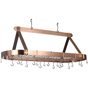 15.5 in. x 19 in. x 48 in. Oval Satin Copper Pot Rack with 24 Hooks