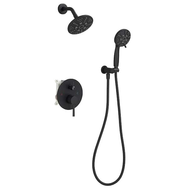 Single Handle 5-Spray Round Shower Faucet 2.5 GPM with Detachable Handheld Shower in Black (Valve Included)