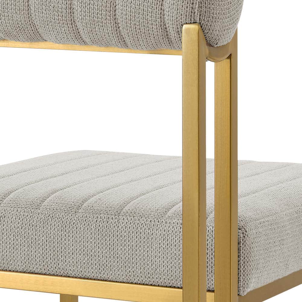 Taupe Faux Leather High Parsons Dining Chair Set with Metal Legs