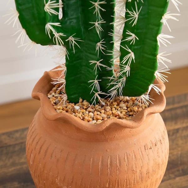 Nearly Natural 28 in. Artificial Green Cactus in Terracotta