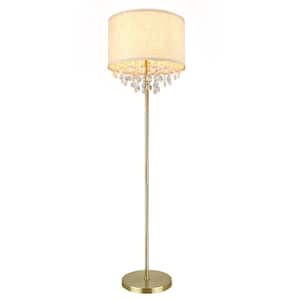 64 in. Gold Crystal 1-Light E26 Standard Floor Lamp for Living Room with Fabric Shade