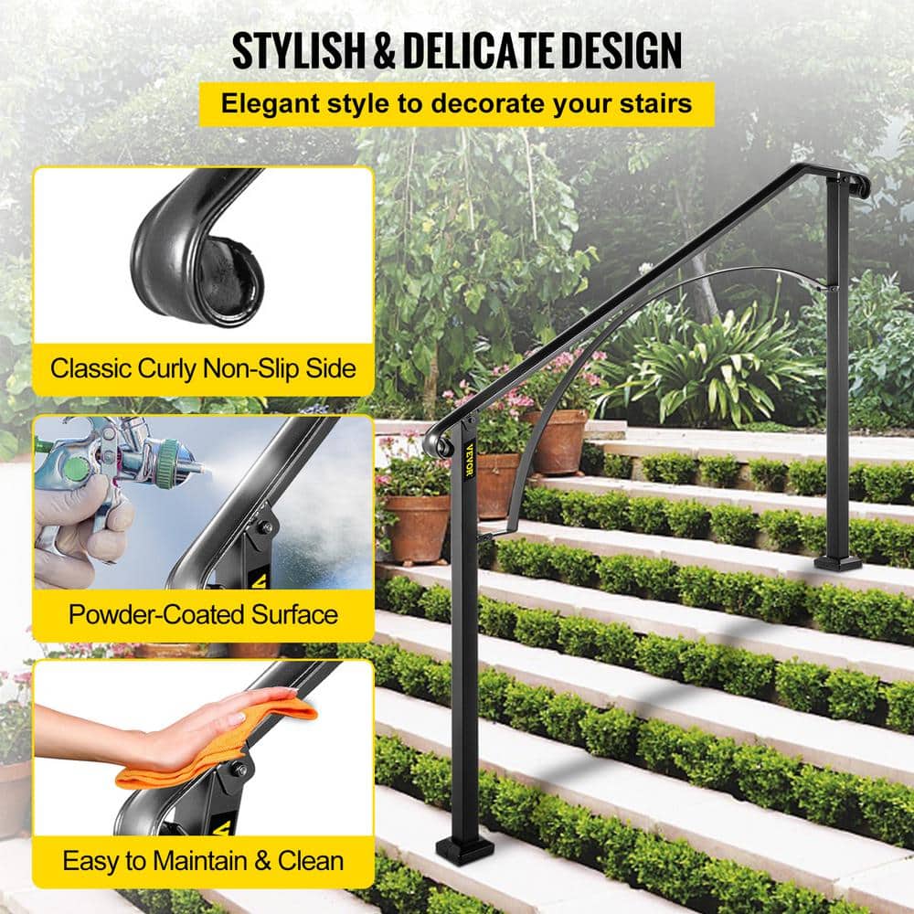 Black Powder-Coated Steel Handrail for Stairs and Decks