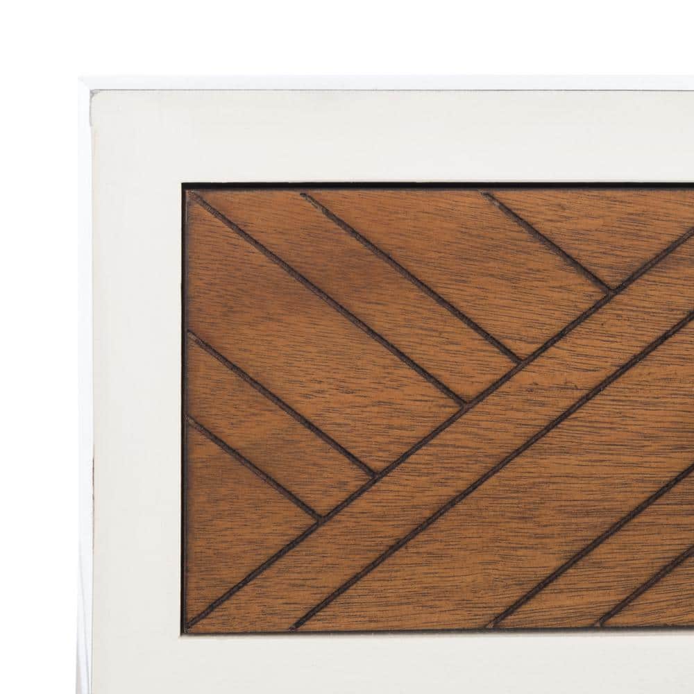Ajana Distressed White & Honey Brown Chevron 2-Drawer Console Table