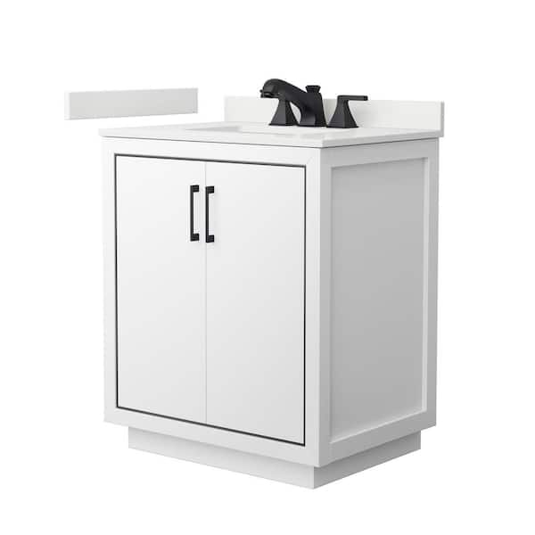 Wyndham Collection Icon 30 in. W x 22 in. D x 35 in. H Single Bath Vanity in White with White Quartz Top