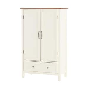 Lavish Home Microwave Stand with Storage Rolling White Cabinet with Doors, Drawer, and Locking Wheels, White and Oak