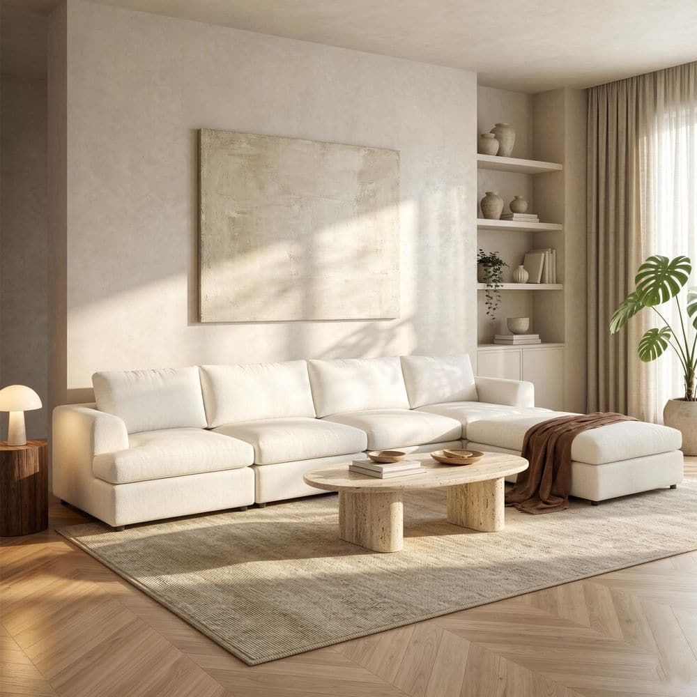 Plush Cloud-Like Boucle Fabric 158 in. Flared Arm 5-Piece Modular Sectional Sofa with Washable Covers,Ottoman in Beige