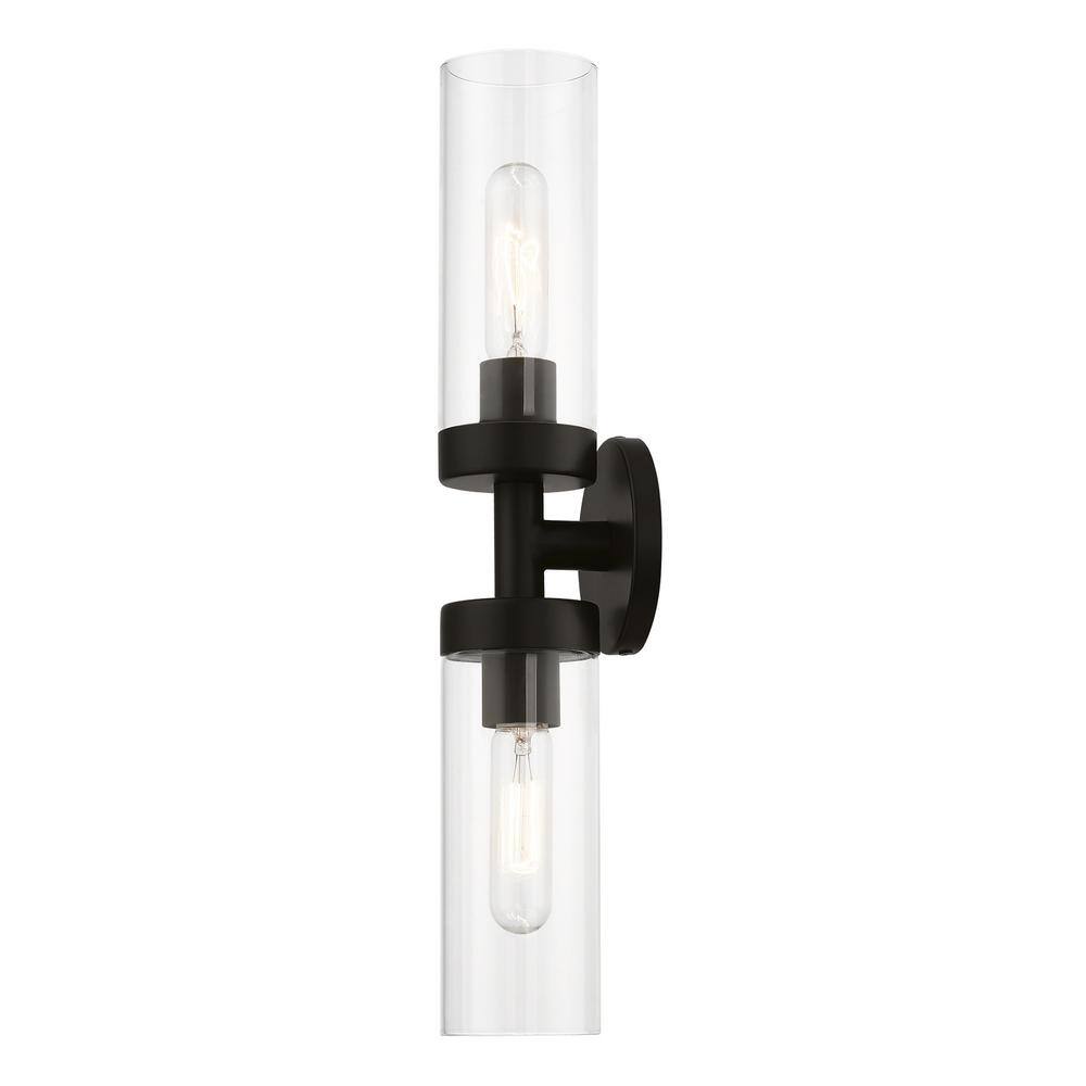 Ludlow Urban Minimal 2-Light Bronze Vanity with Clear Glass Shades