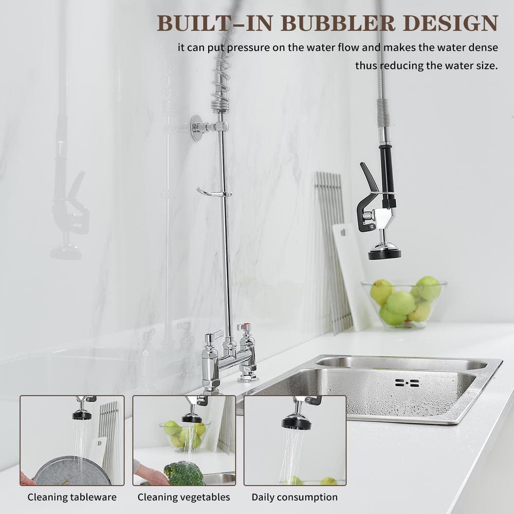 Polished Chrome Commercial Pull-Down Dual Handle Kitchen Faucet