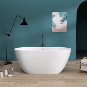 55 in. x 29.5 in. Acrylic Free Standing Soaking Tub Flatbottom Freestanding Bathtub with Removable Drain in Matte White