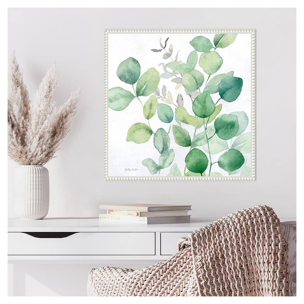 Eucalyptus Leaves I Green and White Canvas Print with Floater Frame