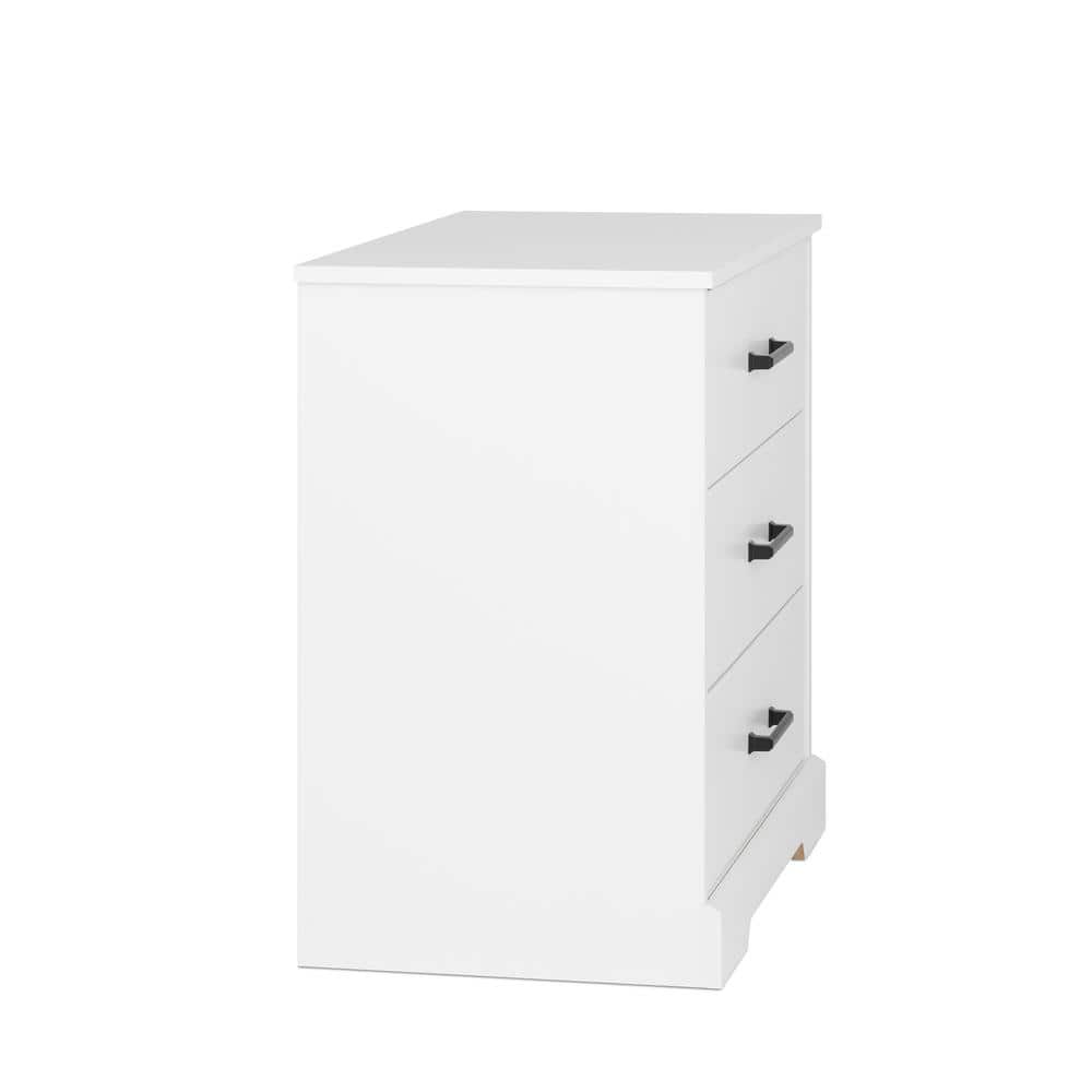 Rustic White 3-Drawer Farmhouse Nightstand with Black Handles