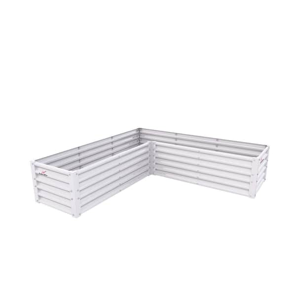 Sudzendf 6.17 ft.. L x 6.17 ft.. W x 1.5 ft.. H White L-Shaped Steel Outdoor Garden Bed, Planter Box, Anti-Rust and Easy-Setup
