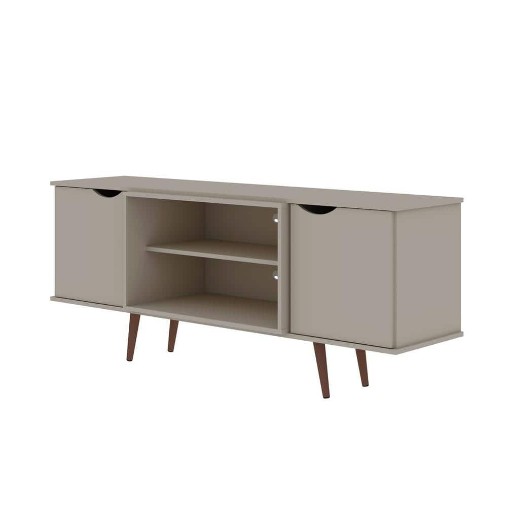 Off White Composite Mid-Century Modern TV Stand with Cabinet