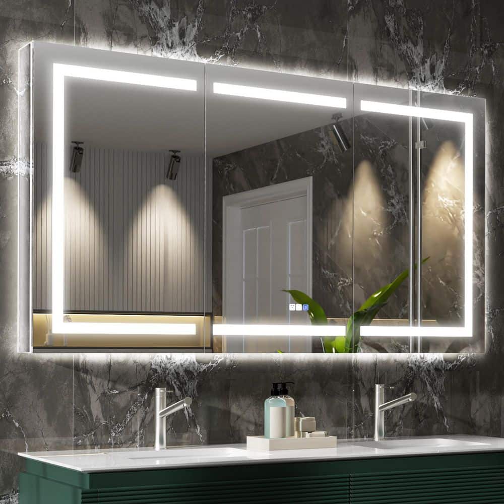 60 in. W x 36 in. H Rectangular Silver Aluminum Recessed/Surface Mount LED Medicine Cabinet with Mirror, GFCI Power-Off price history on PriceWatchPro