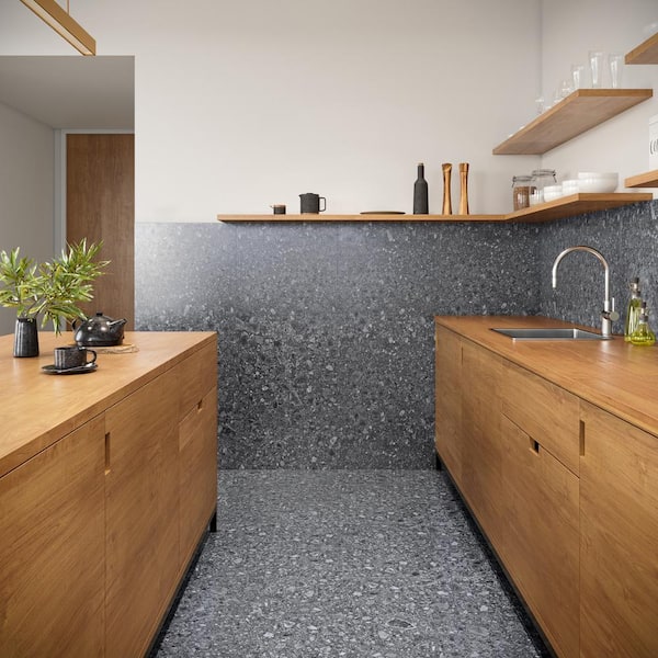 Luxe Terrazzo Charcoal 20 MIL x 12 in. x 24 in. Click Lock Stone Look Waterproof Luxury Vinyl Flooring (20 sq. ft./Case)