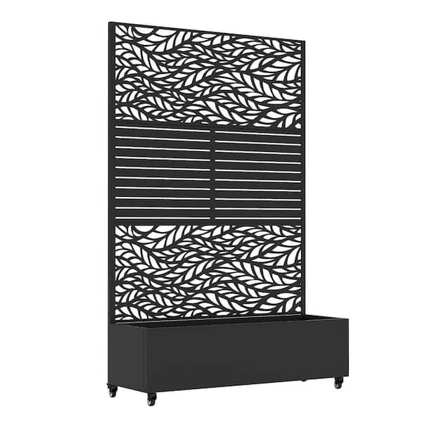 Lumioca 71.37 in. H x 46.8 in. W Iron Black Flow Leaf Shape Outdoor Planting Box with Climbing Frame Decorative Art Panel