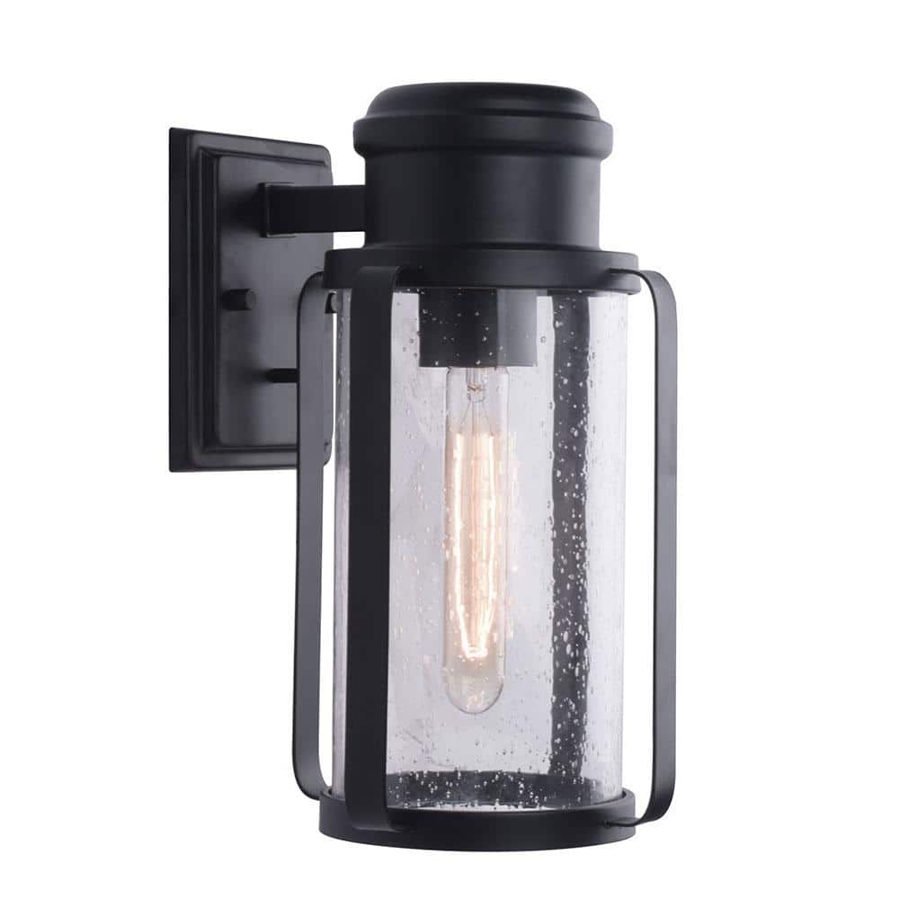 Eglo Abner 1-Light Matte Black Outdoor Wall Sconce with Clear Seedy Glass Shade -  204558A