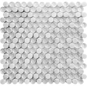 White 11.8 in. x 11.8 in. Penny Round Polished Glass and Marble Mosaic Floor and Wall Tile (4.83 sq. ft./Case)