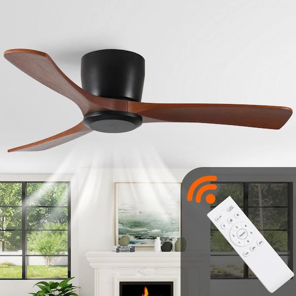 Breeze Series 42 in. Indoor Brown Ceiling Fan Low Profile Flush Mount 3-Blade with Remote Included
