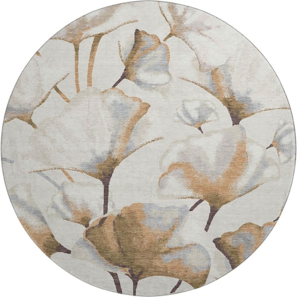Mayfield Premium Machine Washable Abstract AMF2405 Copper 8 ft. x 8 ft. Round Rug