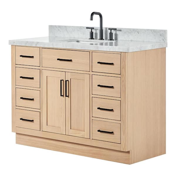 Hepburn 48 in. Single Sink Freestanding Bathroom Vanity in Oak with Carrara White Marble Top