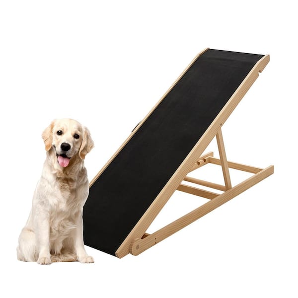 BOZTIY Folding Wooden Dog Ramp for High Bed 5-Level Adjustable Pet Ramp 51 in. L x 18 in. W Dog Step with Non-Slip Rubber Mat