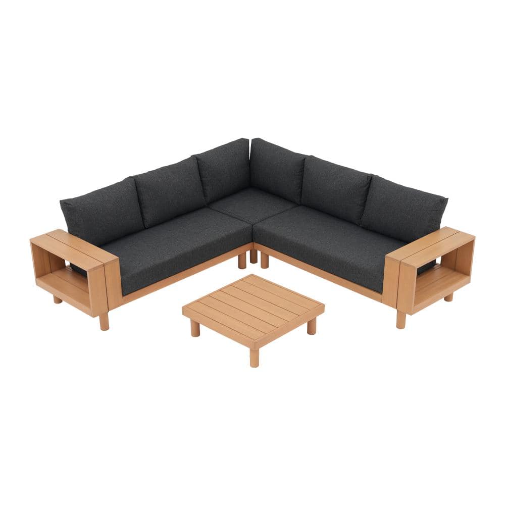 L-shaped outdoor sectional sofa set with coffee table on a white background.