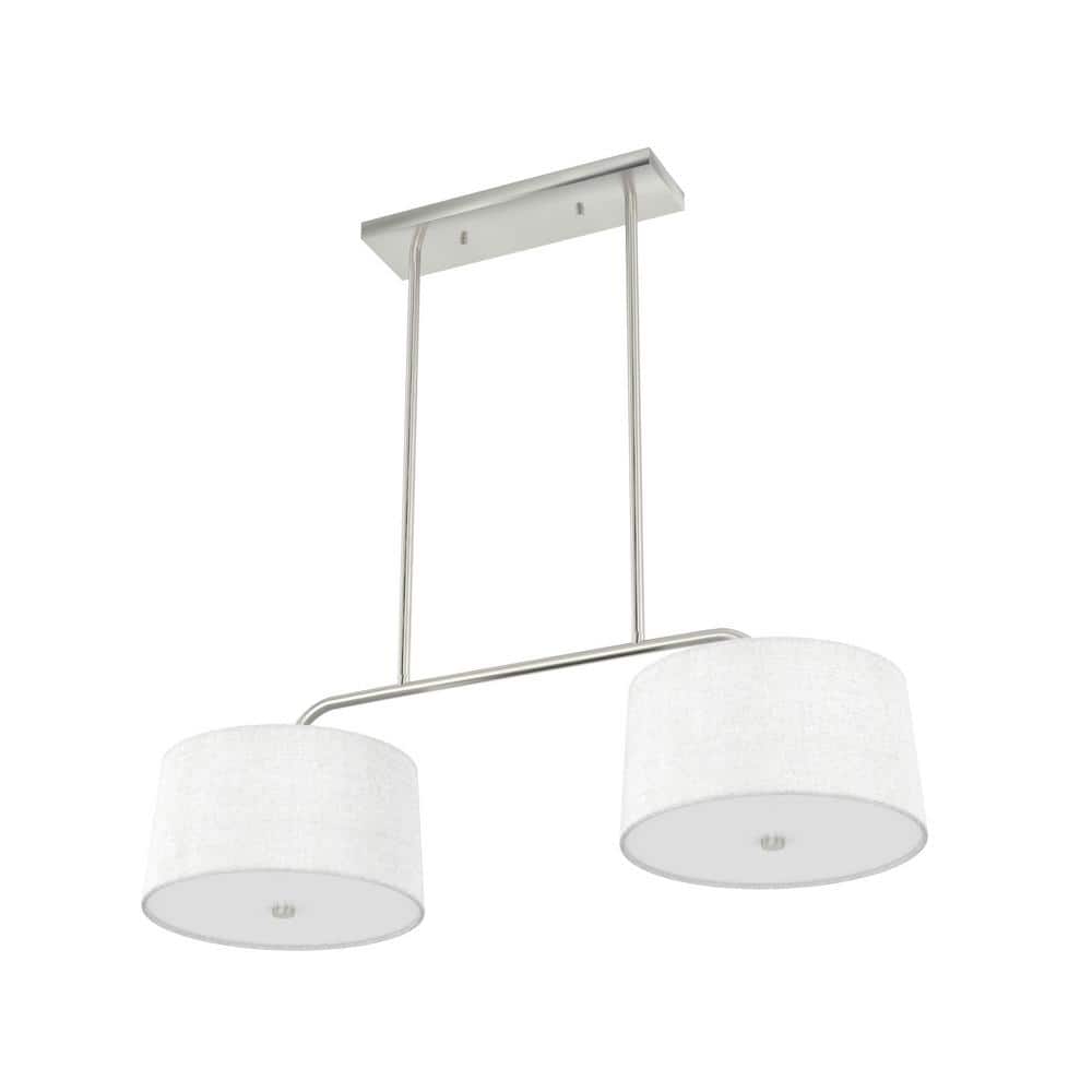 Cottage Hill Brushed Nickel 4-Light Linear Island Pendant with Off-White Linen Shade