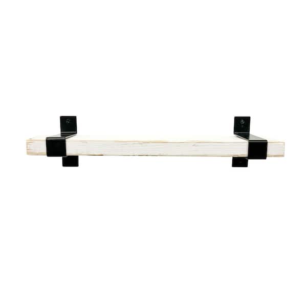 Del Hutson Designs Industrial Grace 6 in. x 24 in. x 6 in. White Pine Wood Floating Decorative Wall Shelf with Wrap Brackets