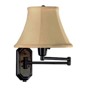 1-Light Oil-Rubbed Bronze Swing-Arm Lamp with Gold Fabric Shade