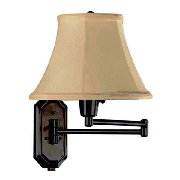 Home Decorators Collection 1-Light Oil-Rubbed Bronze Swing-Arm Lamp with Gold Fabric Shade