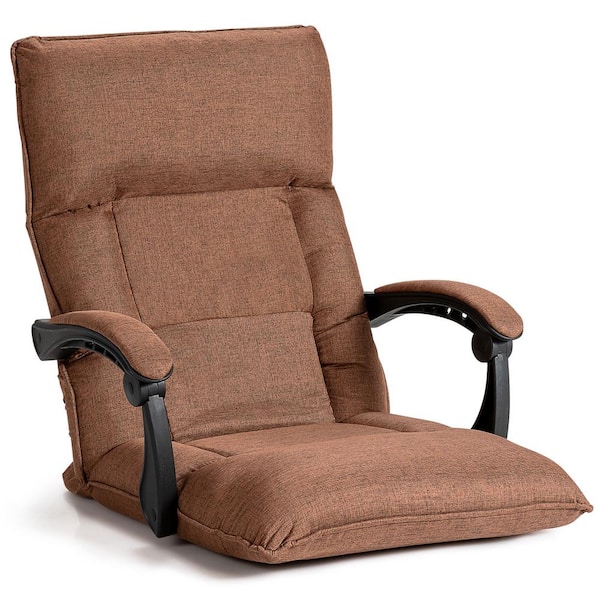 Costway Brown 14-Position Linen Floor Chair Lazy Sofa with Adjustable Back Headrest Waist 26.5 in. x 29 in. x 29.5 in.